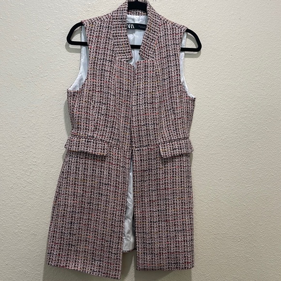 ZARA Tweed Open Vest Long Jacket L - Picture 2 of 9